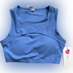 Yogalicious Vortex Rib Hallie Sports Bra Blue Granada Sky Small Peek-a-boo NWT S